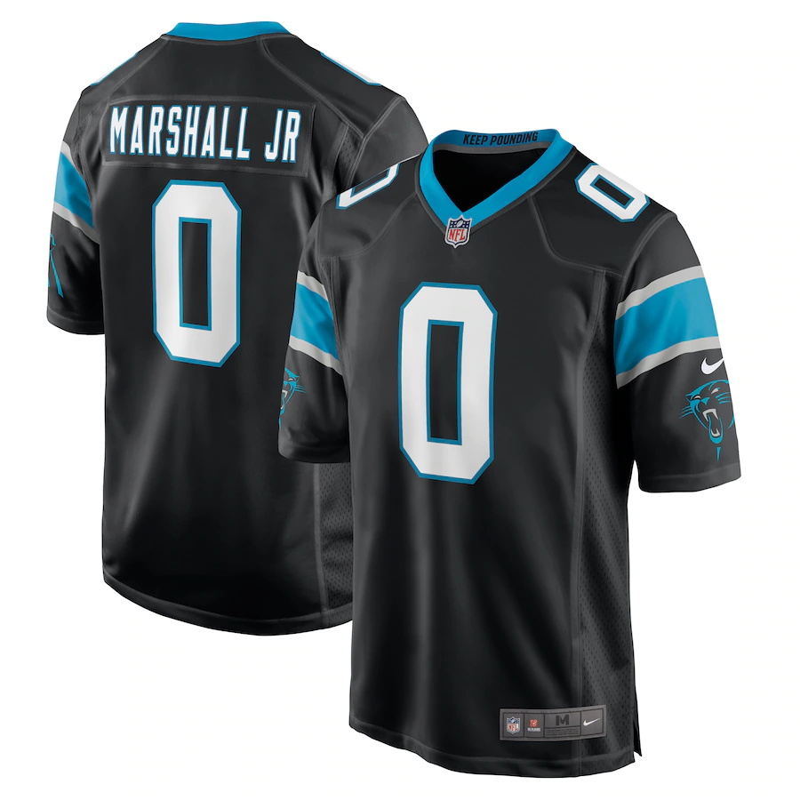 Mens Carolina Panthers #0 Terrace Marshall Jr. Nike Black 2021 NFL Draft Pick Player Game Jersey